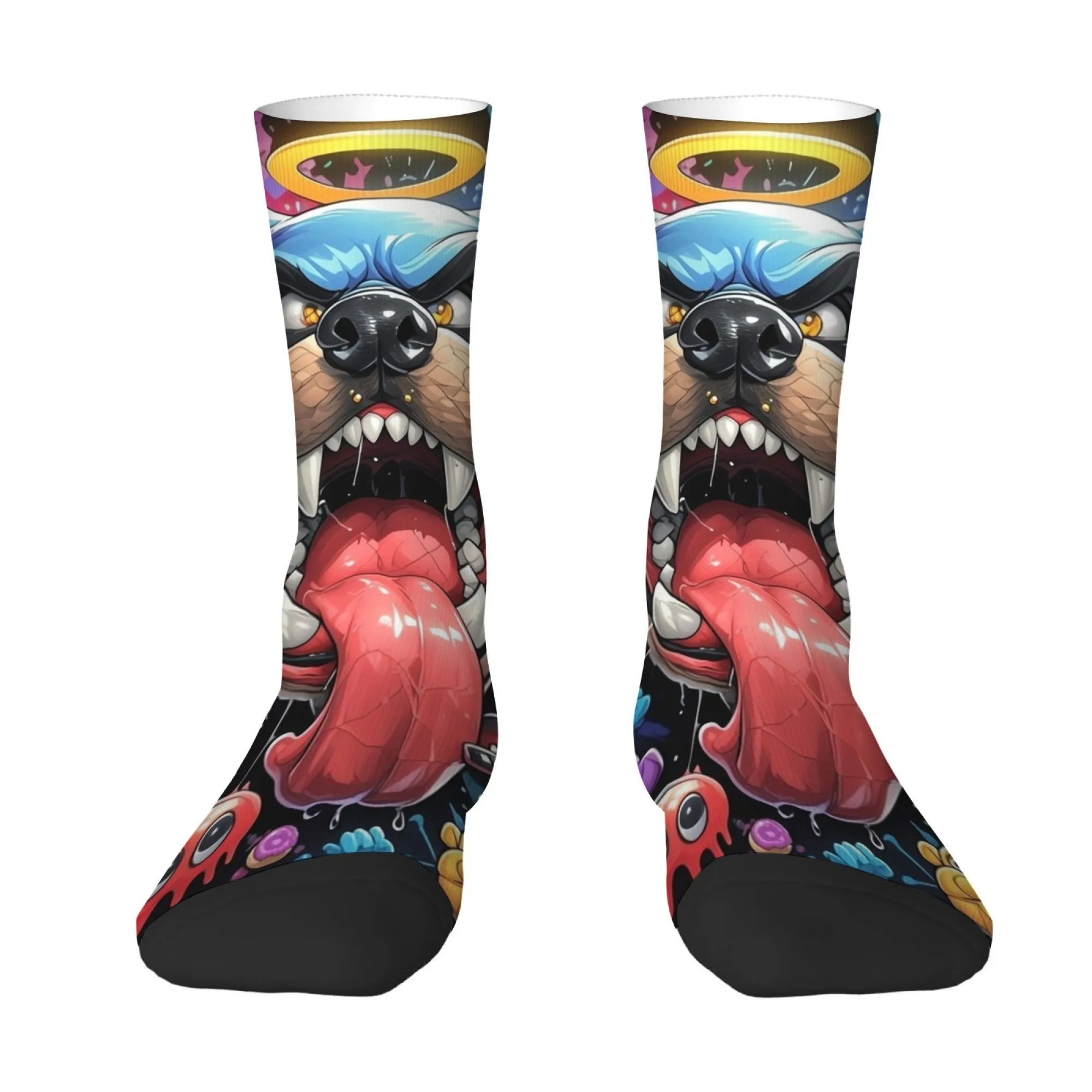 

Angel and Bulldog Print Men's Mid-Calf Socks Street Rebellious Retro Style Comfortable Non-Slip Skin-Friendly Socks Crazy Gift