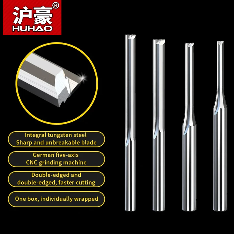 HUHAO Carbide End Mill CNC Router Bit 3.175mm 4mm 6mm Shank 2 Flute Tungsten Engraving Bit Straight Slot Milling Cutter