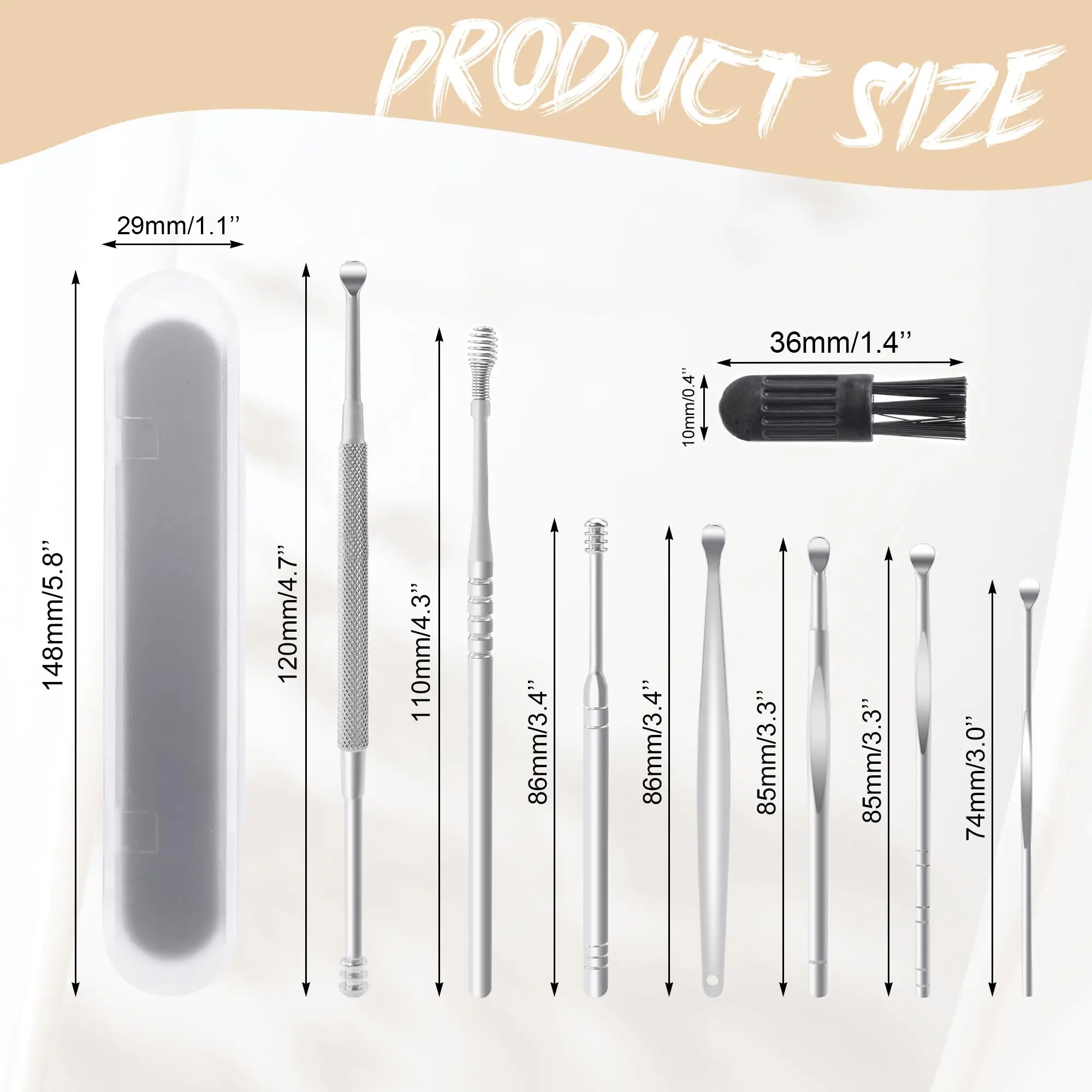 8 PCS Ear Cleansing Tool Set Stainless Steel Earwax Removal Tools Ear Wax Removal kit with a Cleaning Brush and Storage Box