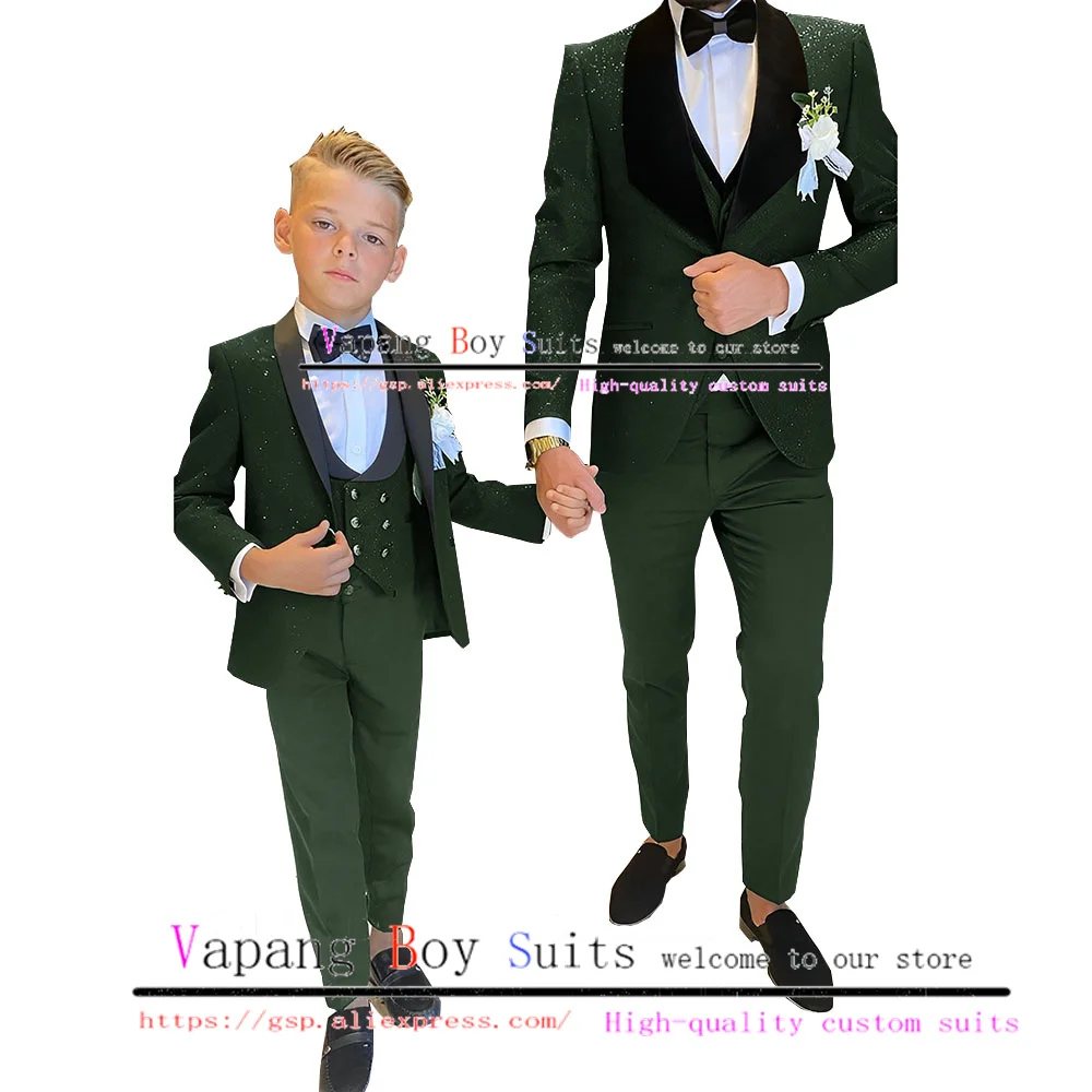 

Dark Green Suit for Boys Wedding Tuxedo 3 Piece Set Jacket Vest Pants Bow Tie Kids Shawl Collar Blazer Fashion Clothes