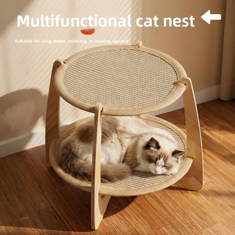 Summer breathable hemp cat hammock Double-layer double-sided cat bed Autumn-winter insulated pet mat Cat bouncy bed