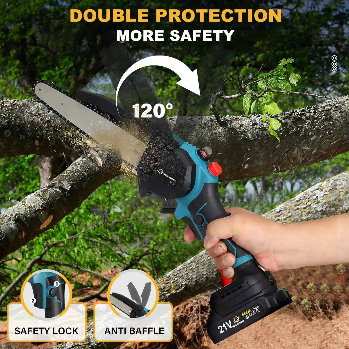 8Inch Electric Chainsaw Brushless Cordless Rechargeable Battery Woodworking Garden Pruning Saw Power Tool for 18V Battery