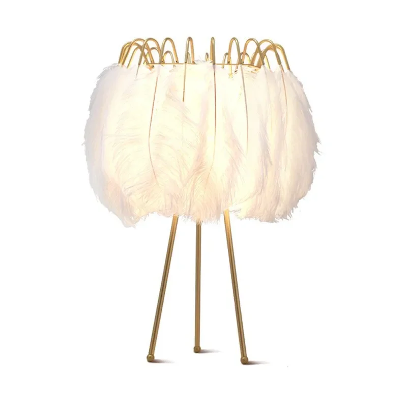 

Feather floor lamp, creative Nordic, princess style bedroom bedside table lamp, feather lamp