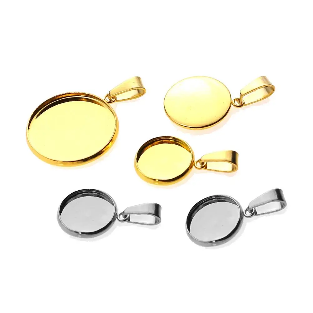 

20Pcs Stainless Steel DIY Pendant Holders 14Mm Jewelry Base Set for Custom Charms Resin Photo Pendants Handmade