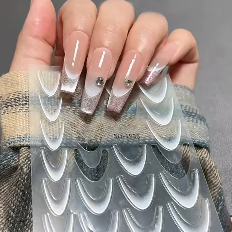 Czarno-biała gradientowa francuska linia naklejki do paznokci DIY samoprzylepne naklejki projekt wzornik prowadnice do Manicure do dekoracji paznokci