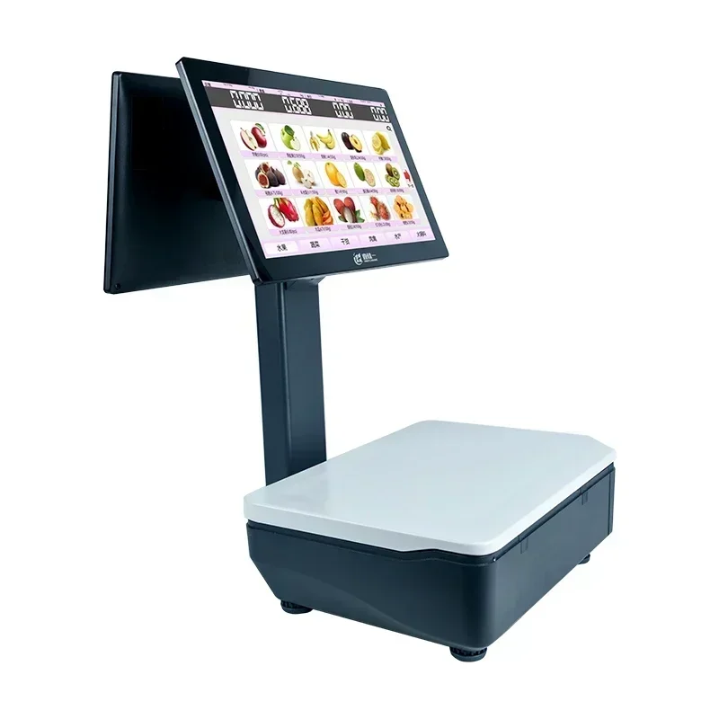 HPRT New Digital Supermarket Scale Dual Touch Screen AI Label POS Scale with AI Camera for Fresh Food Market Weighing Scale
