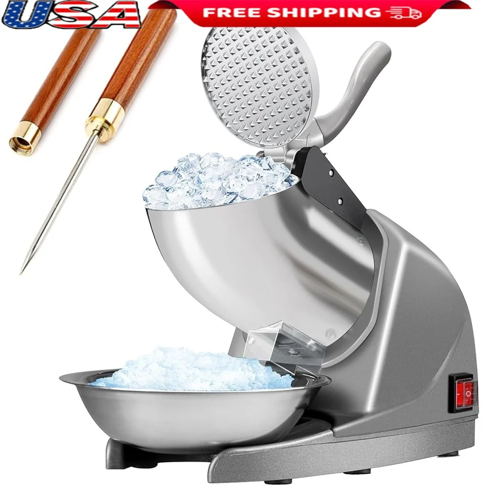 

Electric Ice Crusher 286lbs/hr Shaved Ice Machine 380W 3 Blades Snow Cone Maker Food-grade Stainless Steel Anti-leak Design
