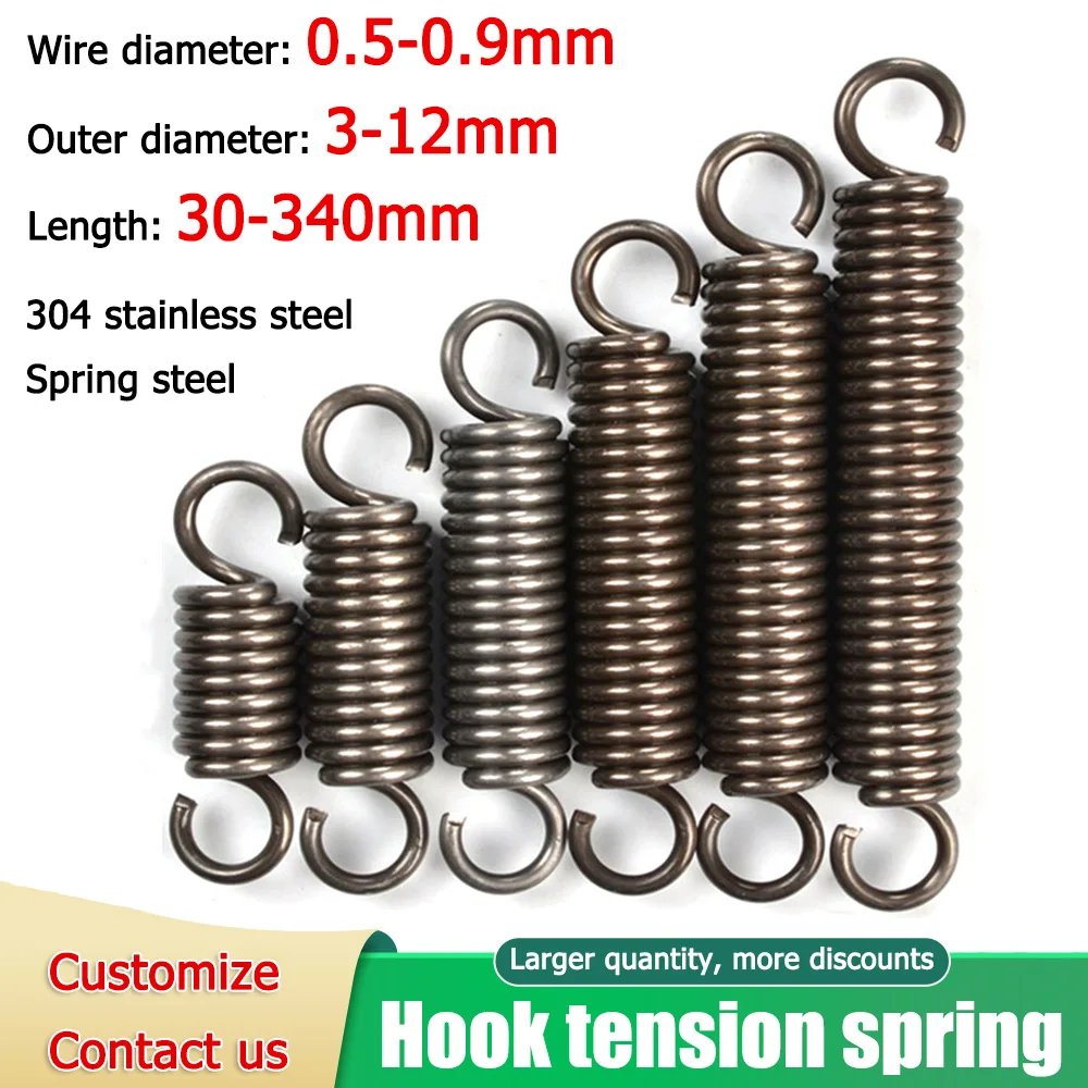 

2-10pcs Wire Dia 0.5-0.9mm Open Hook Tension Spring Pullback Spring Coil Extension Spring 304 Stainless Steel SpringSteel OD3-12