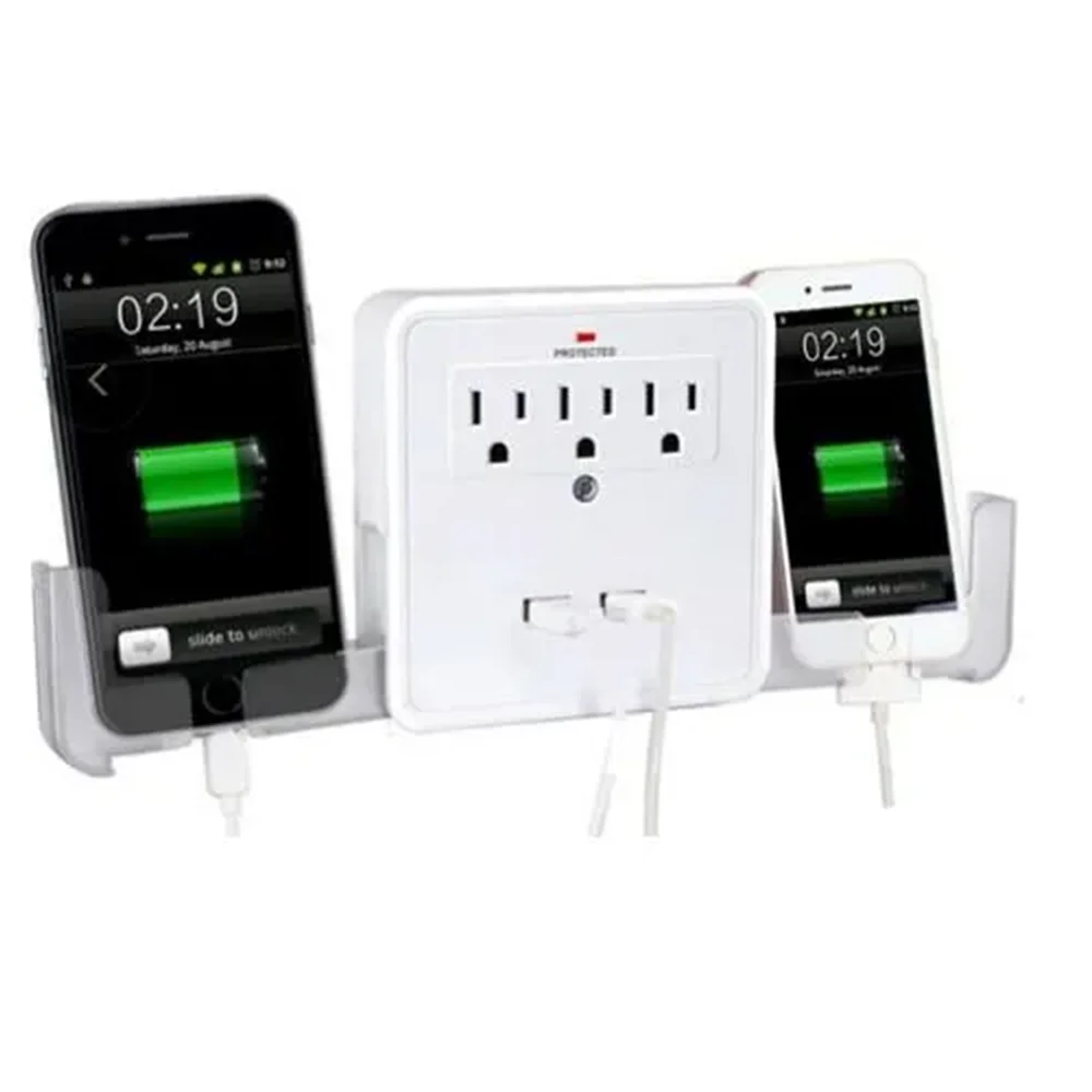 Classic Combo Wall Adapter W/3 AC Outlets W/Surge Protection And Dual USB Ports To Charge Your Gadgets