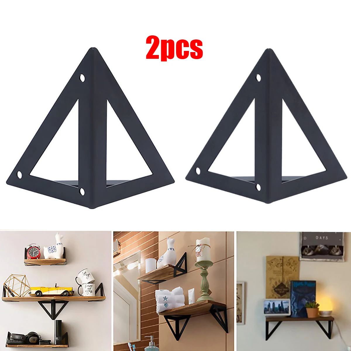 2Pcs Wall Mount Triangle Bracket Floating Shelf Iron Storage Platform Support Frame Table Furniture Fittings Hang Metal Corner