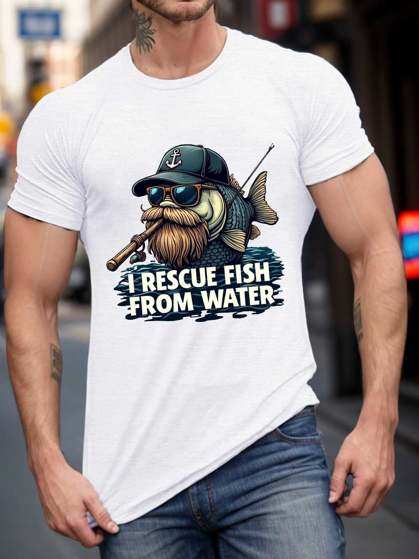 تي شيرت صيد السمك الممتع، "أنا أنقذ الأسماك من الماء" بشعار وخطاف، كاجوال بأكمام قصيرة ورقبة دائرية، قميص صيفي للسيدات في الهواء الطلق
