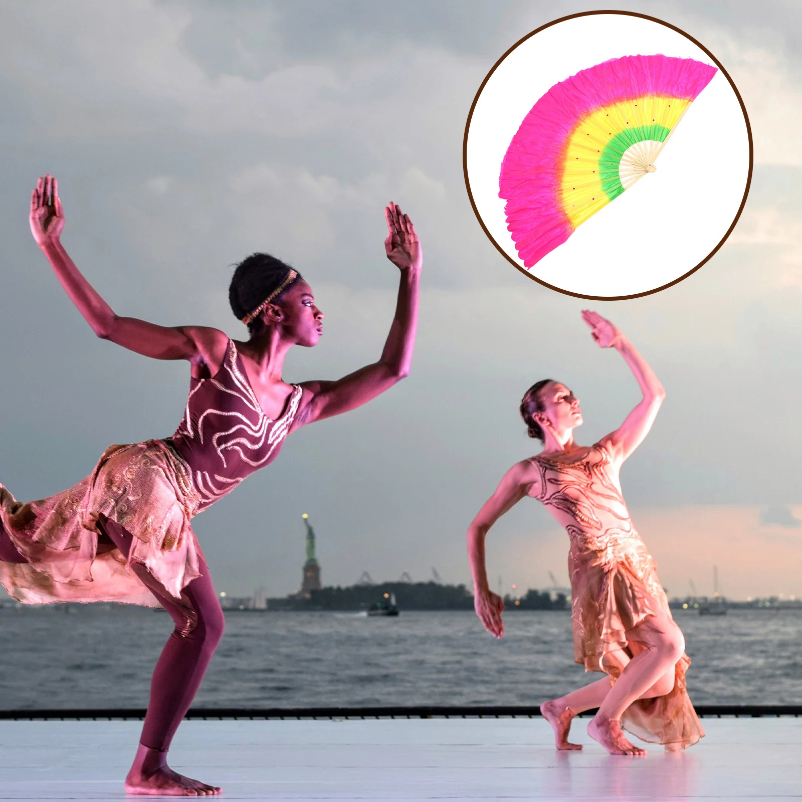 مروحة رقص ملونة من الخيزران الحريري المقلد الممتاز - مروحة قابلة للطي عملية مقاومة لرقص يانغكو المربع للبطن