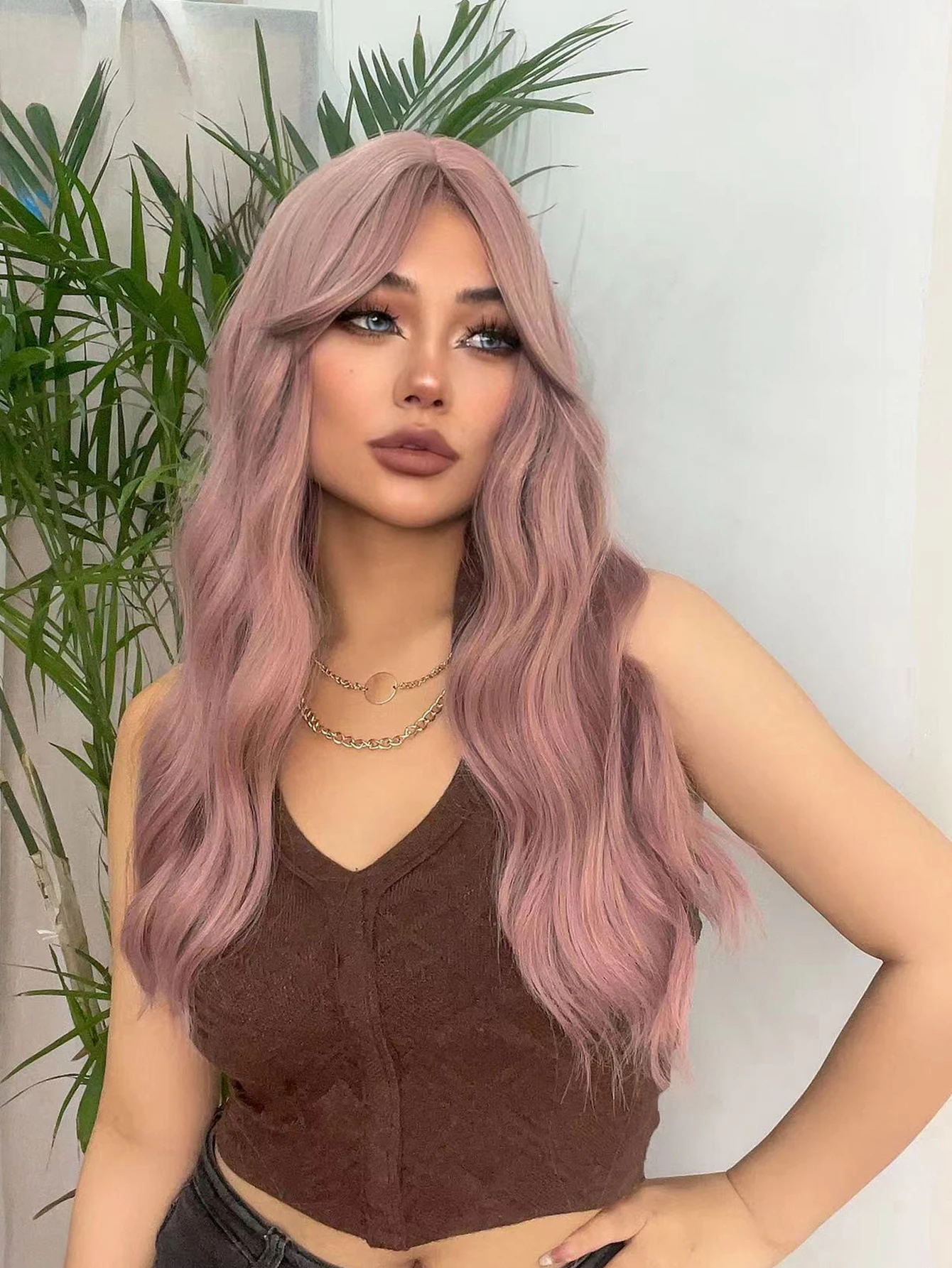 24Inch Purple Pink Color Synthetic Wigs Middle Part Long Natural Curly Hair Wig For Women Cosplay Drag Queen Heat Resistant image 2