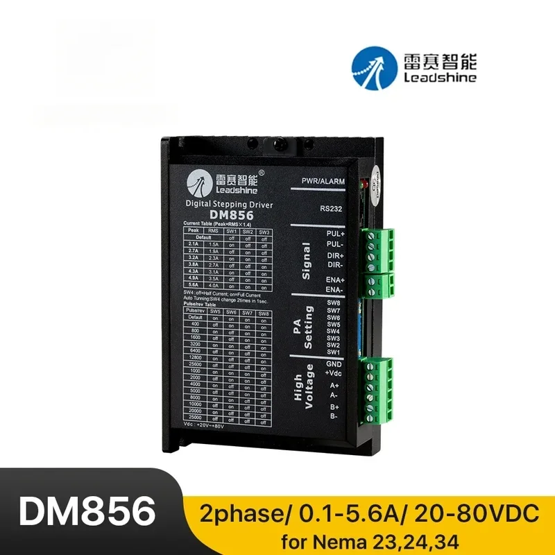 

Leadshine DM856 2-фазный шаговый драйвер 0,5-5,6 А 20-80 В постоянного тока для контроллера двигателя Nema23 Nema34, гравировальный станок с ЧПУ