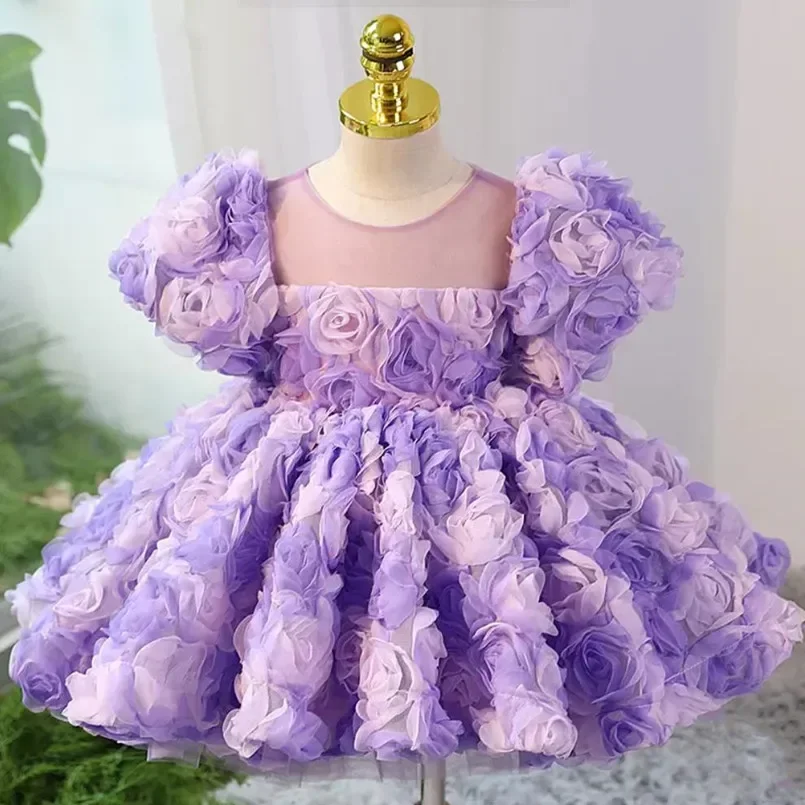 Baby Spanish Lolita Princess Ball Gown Floral Puff Sleeve Design Birthday Baptism Party Easter Eid Dresses For Girls