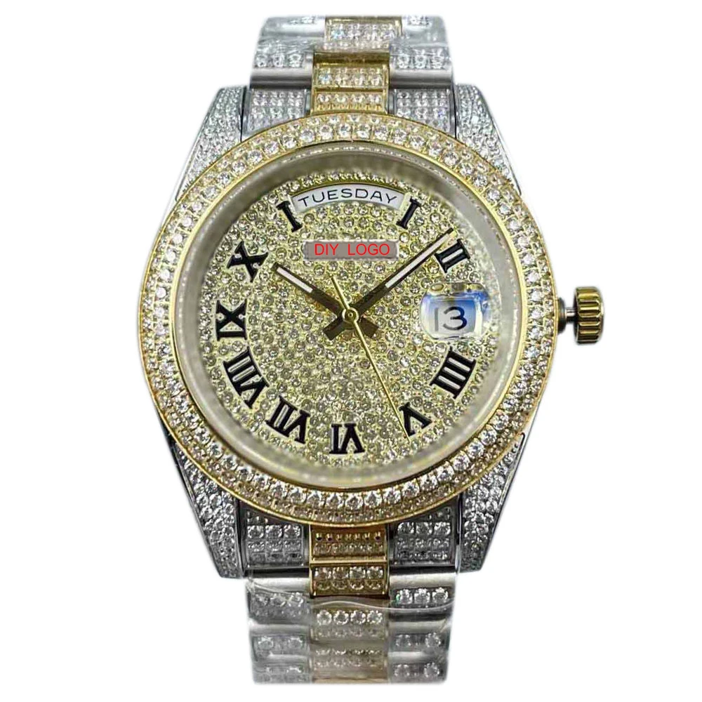 41mm-Opulent Men's Diamond Mechanical Watches Stainless Steel Band Perfect for Business and Casual Wear, Ideal Gifts for Men