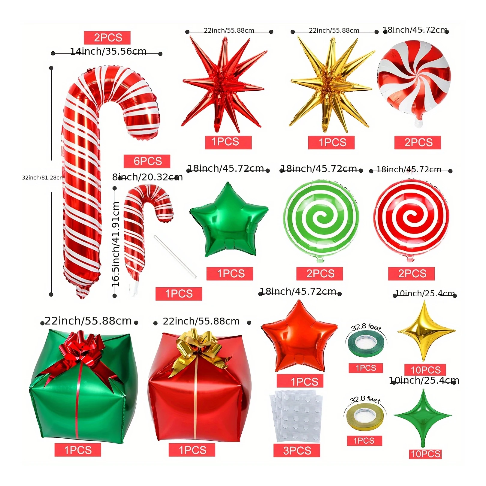 40cps Christmas decorations, aluminum foil balloons, Christmas gifts, canes, candies, outdoor decorations, Christmas parties