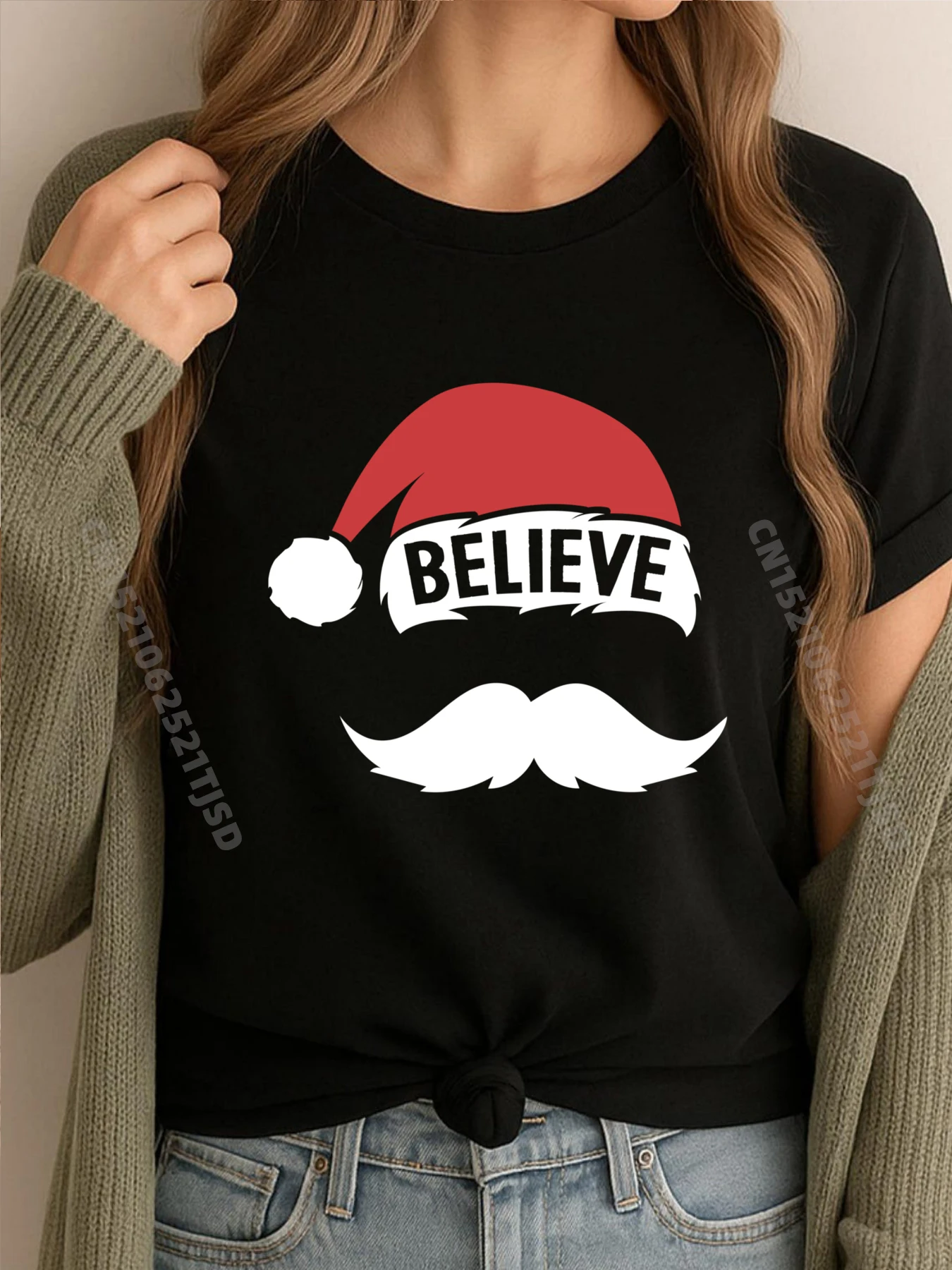 

Верьте шляпу Санта-Клауса, белые усы, семейная рождественская пижама, хлопковые футболки с рисунком, дешевый алфавит