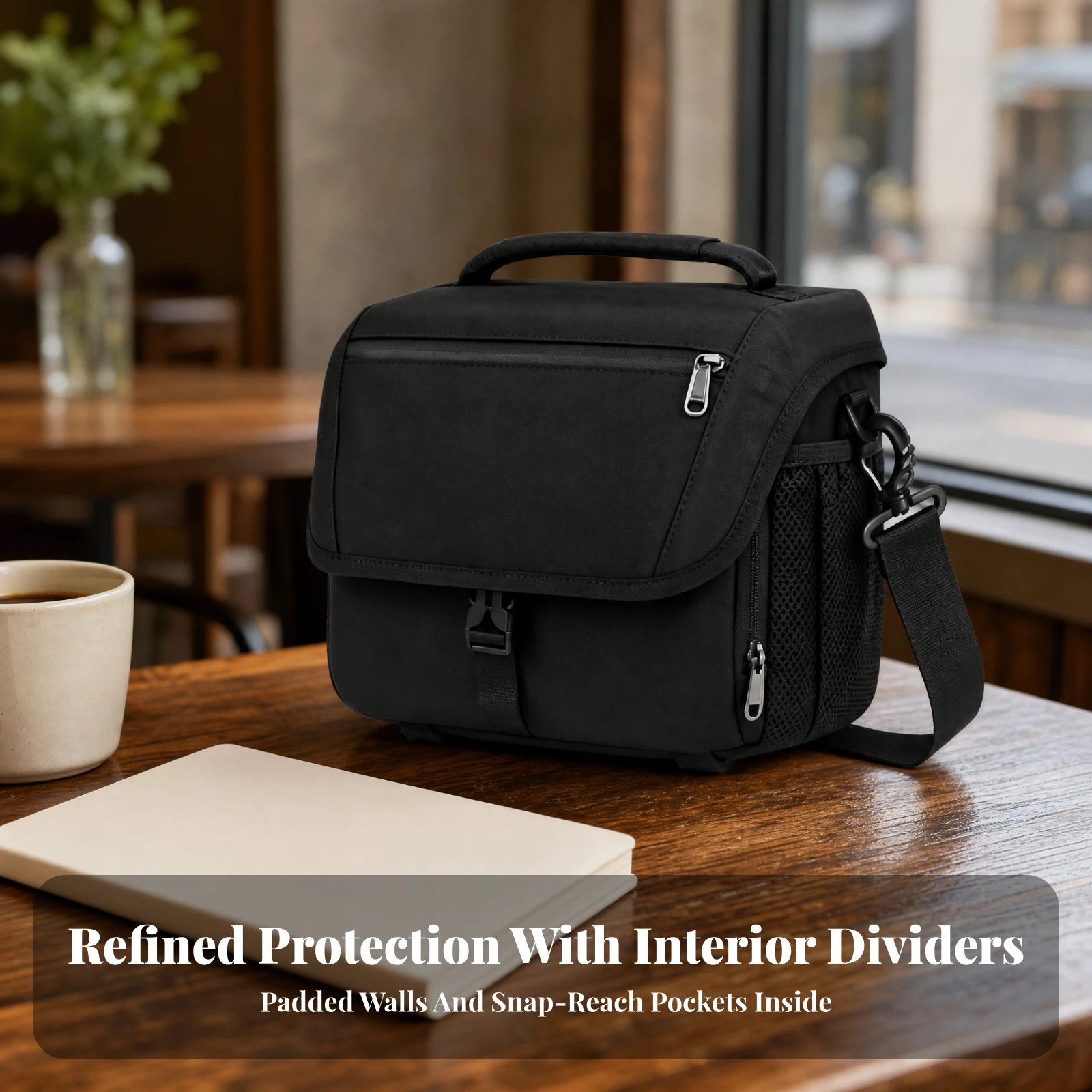 Canvas Camera Shoulder Bag Padded Camera Bag with Removable Dividers Lightweight Long-Lasting for Photographers