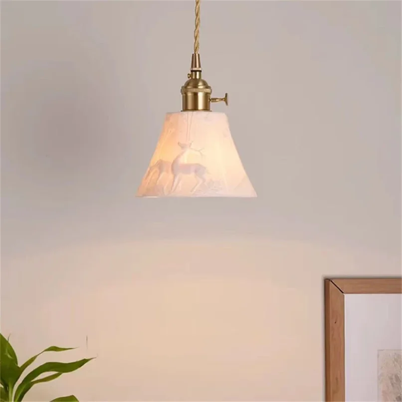 

Modern White Ceramics Pendant Lights for Kitchen Bedroom Bedside Hotel Hanging Lamp Restaurant Cafe Ceiling Chandeliers