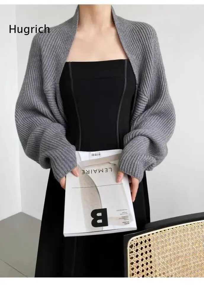 Loose Fit Shoulder Cover Up Shrug Women Long Sleeve Ribbed Knit Open Front Cropped Bolero For Layered Daily Matching Looks