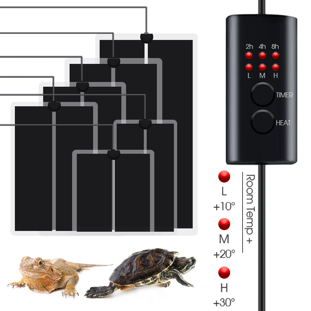 

5-45W 2/4/6H Timing Reptile Terrarium Heaters Warmer Heat Mat with 3-Gear Temperature Controller Waterproof Plants Heating Pad