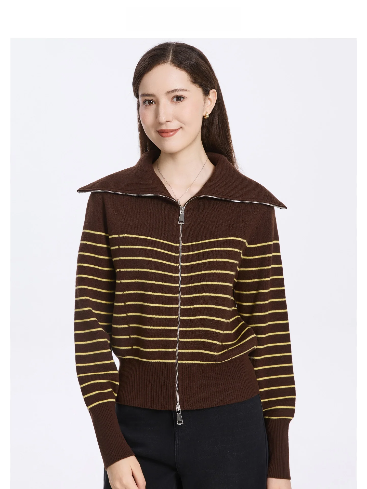 

Faionable Stripe Knitted Open Cardigan Agel Design Autumn Winter New Sle Women's Loose Fit Long Sve Polyester Wool ...