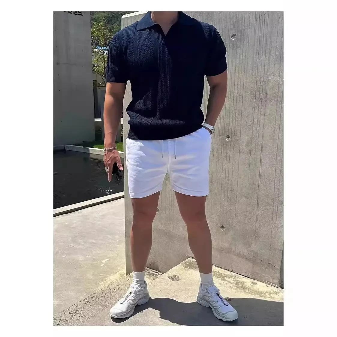 2024 High-end Feellapelpolo Shirt Men's Summer Thin Style White Knit Short Sleeves Breathable Trendy Versatile