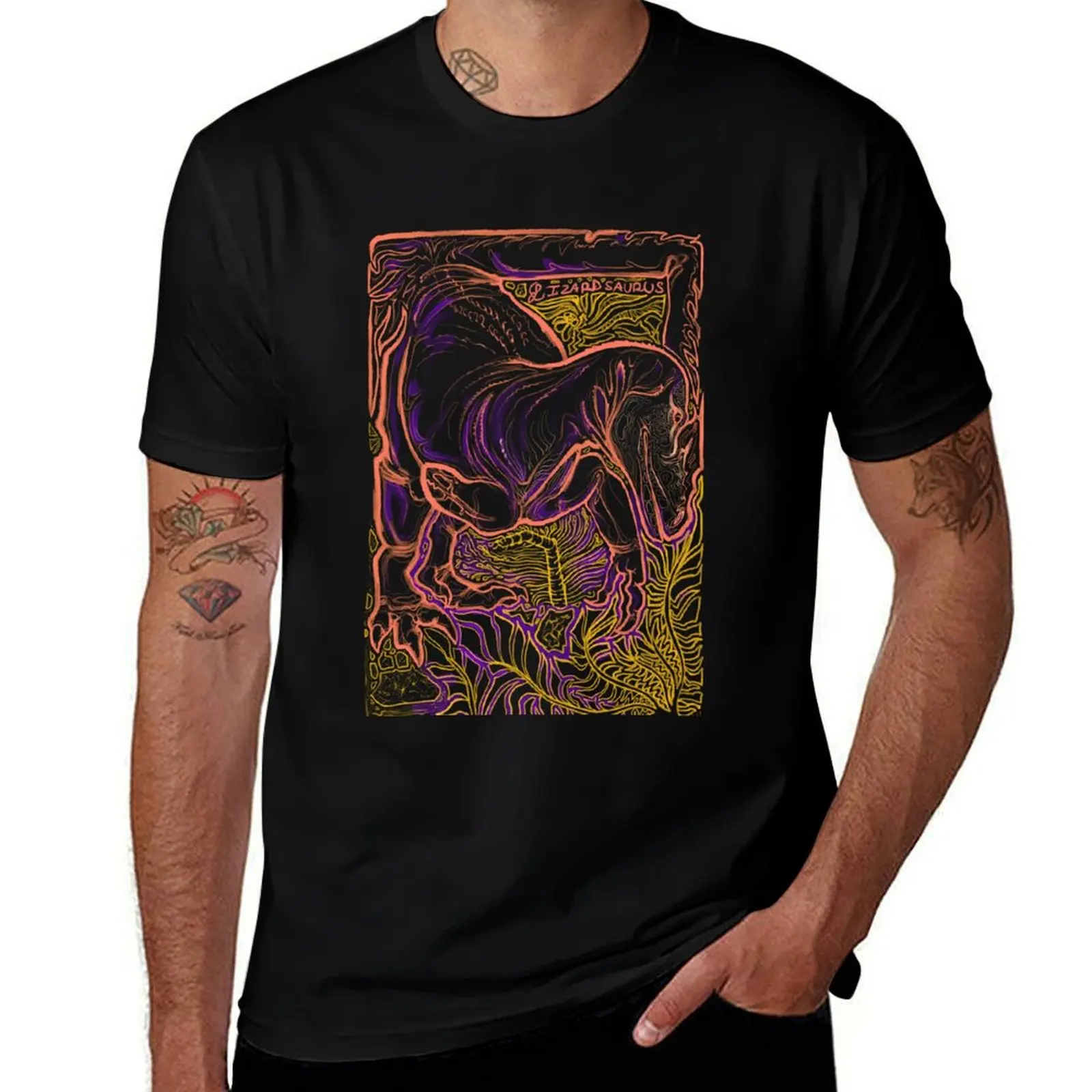 

Dinoshapes: Allosaurus - Black&Gold, paleoart dinosaur lineart design T-Shirt tees new edition valentines clothes mens t shirt