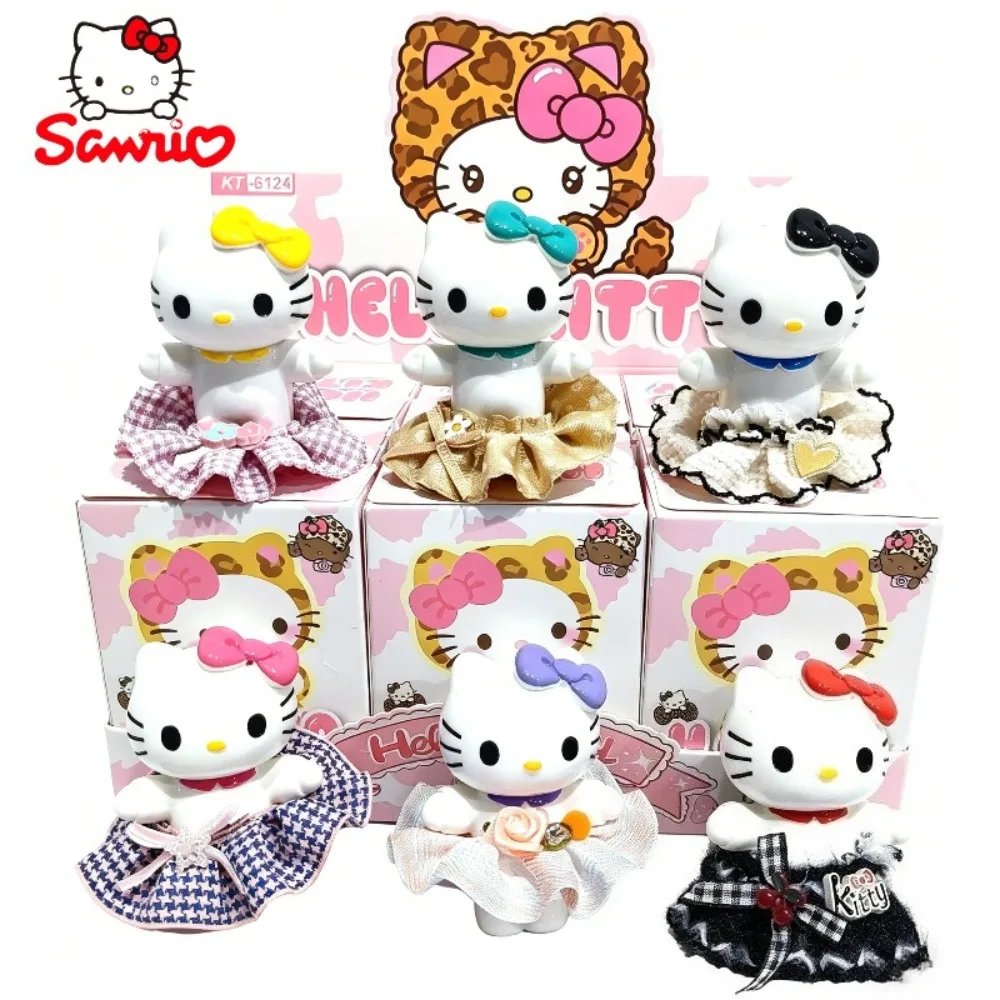 

Новая милая фигурка Hello Kitty в костюме, коллекционная игрушка-сюрприз в закрытой коробке, модная мультяшная кукла, украшение для автомобиля и рабочего стола, кавайная модель, подарок для девочек