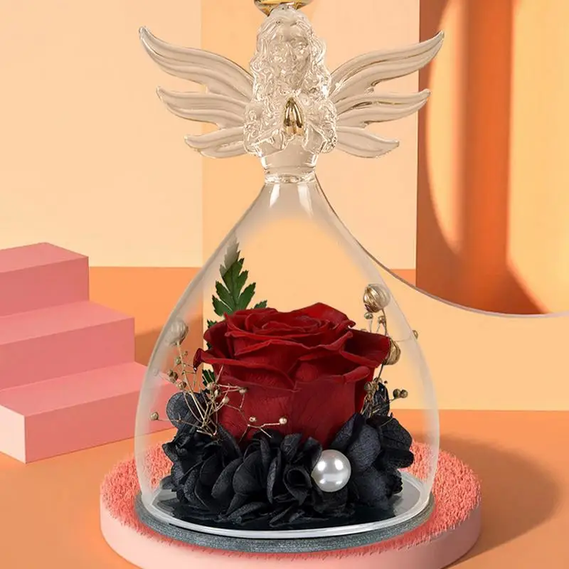 Regali per le donne Rosa conservata nell'angelo Copertura in vetro Matrimonio Fiori eterni Natale San Valentino Regali d'amore per sempre