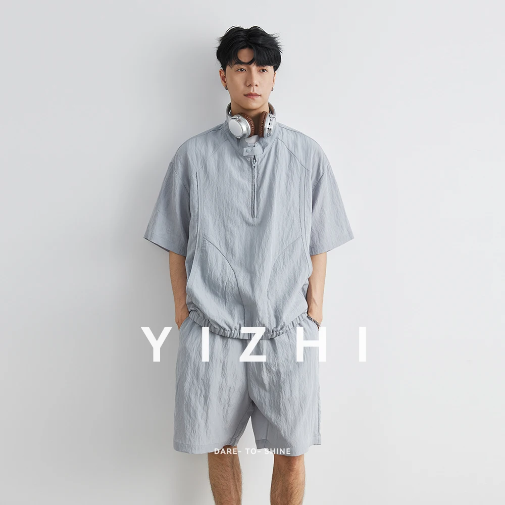 Fashion Men's Suit Lyocell Sun Protection Short Sleeve Short Sleeve Summer Leisure Outdoor Sports Loose Stand Collar Top Shorts