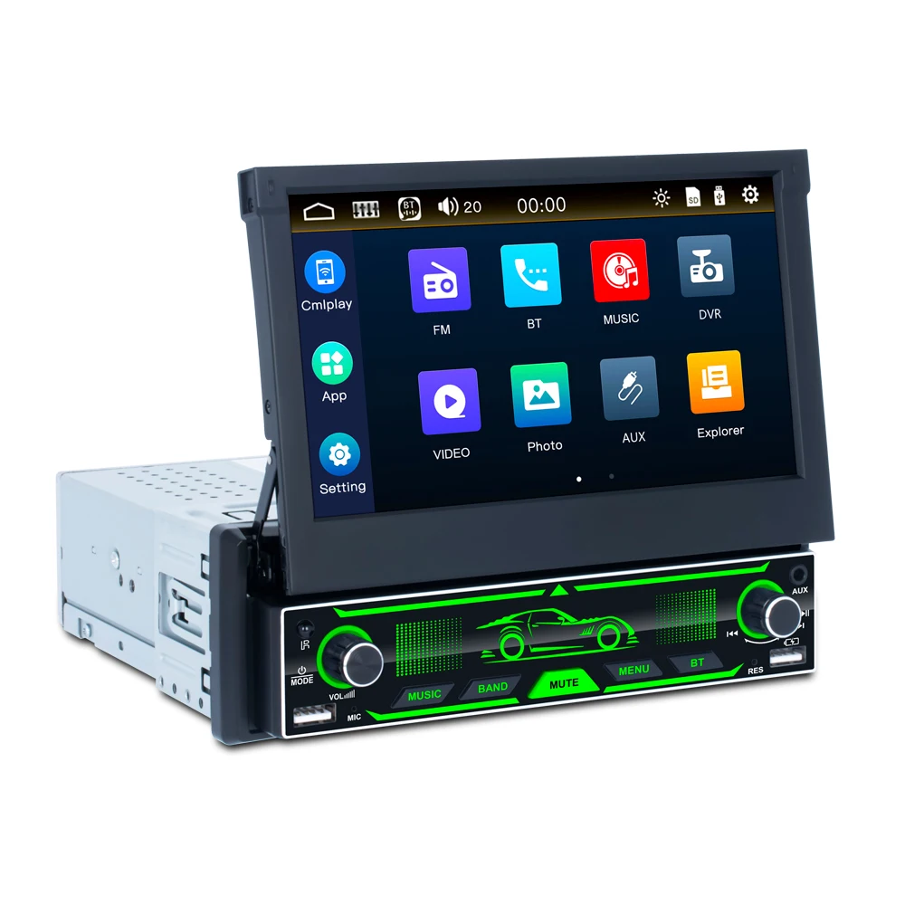 7 Inch 1 Din Retractable GPS Navigation Android System Wifi CarPlay Android Auto With Camera Car MP5 Video Player