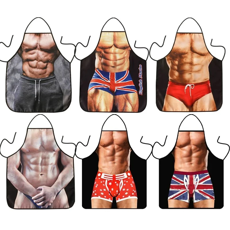 الإبداعية مضحك ساحة مطبوعة فريدة من نوعها الرجال عضلات البطن تصاميم المئزر ألياف البوليستر زيت مقاوم للماء واي القماش لطيف