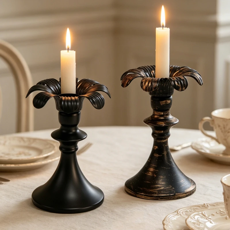 

LTT Vintage Distressed Iron Candle Holder High-End Home Decor Ornament