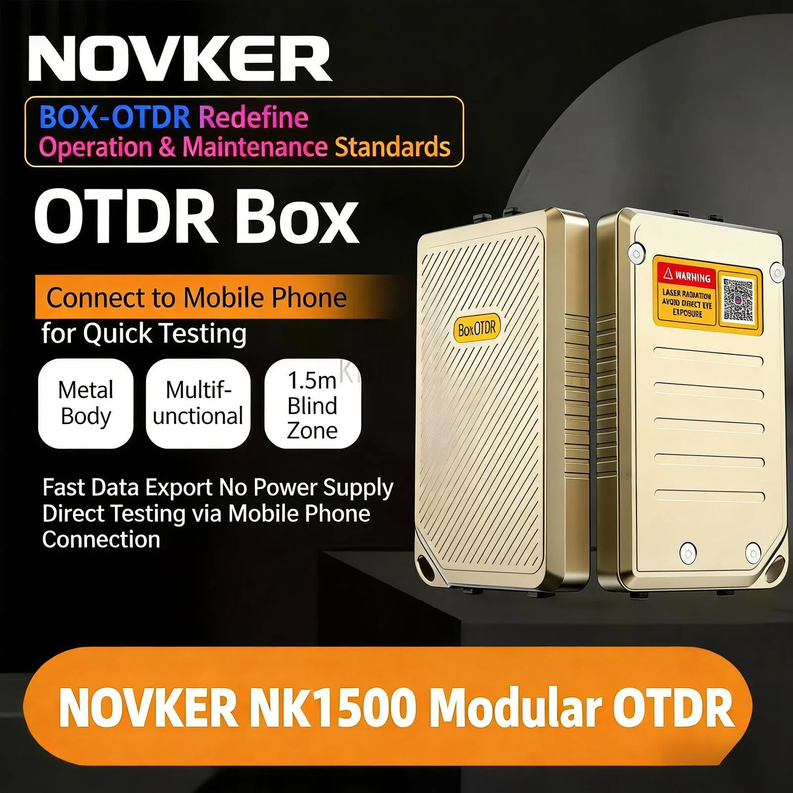 NOVKER NK1500 BoxOTDR Fiber Optic Fault Locator BOX OTDR Portable Miniature Tester Lighting Test Only Supports Android