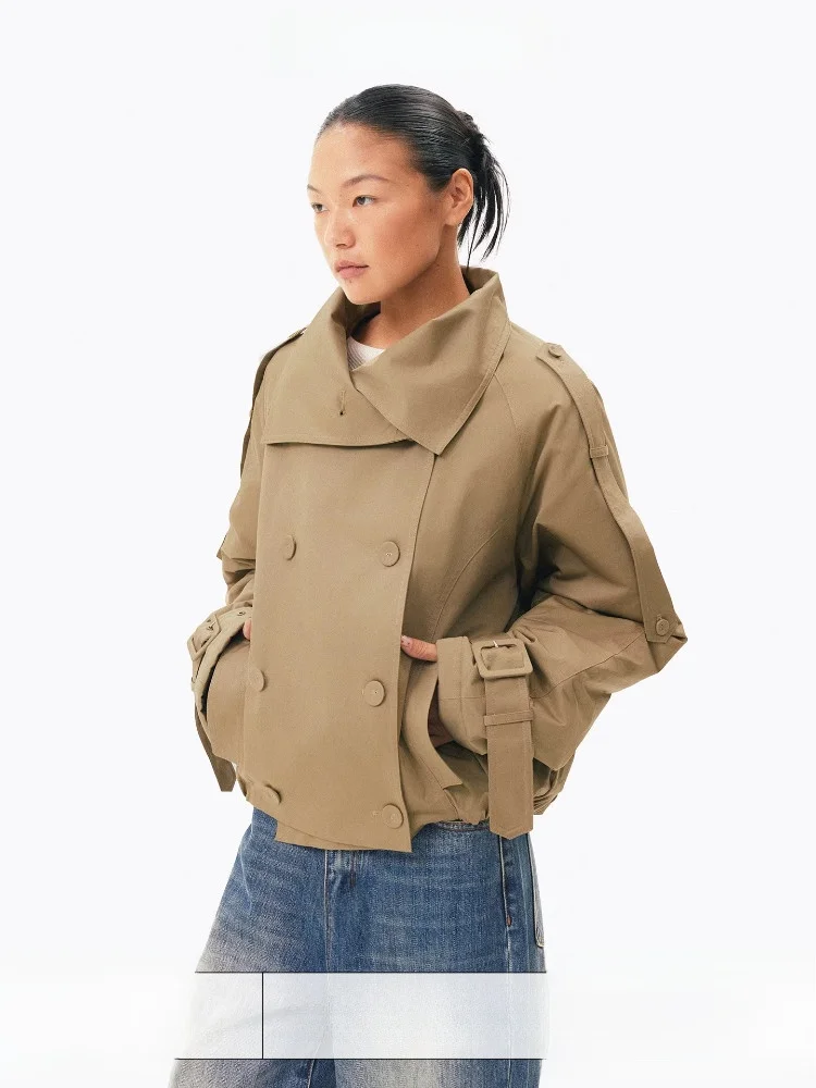 

Age of Ascent Classic Khaki Thiened Double Row Button ort Cotton Jaet Women's Coat Sli Commute Simple Design Cotton...