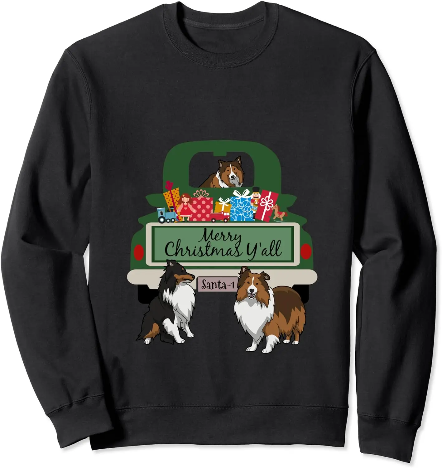 Merry Christmas Y'all Sheltie Christmas Dog Lovers Gift T-Shirt 100% Cotton O-Neck Long Sleeve Casual Mens T-shirt Size S-3XL