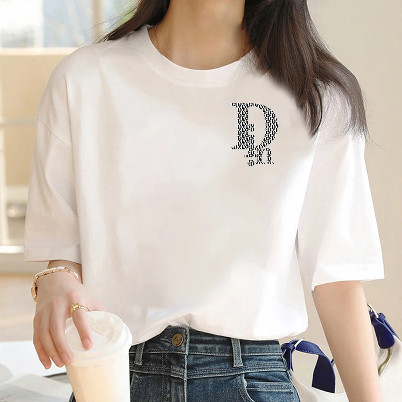 New Luxury Brand  Print Y2k T-shirt For Women\'s Summer Oversized Ladies Short Sleeved Tees Clothing Loose Pure Cotton Soft Tops