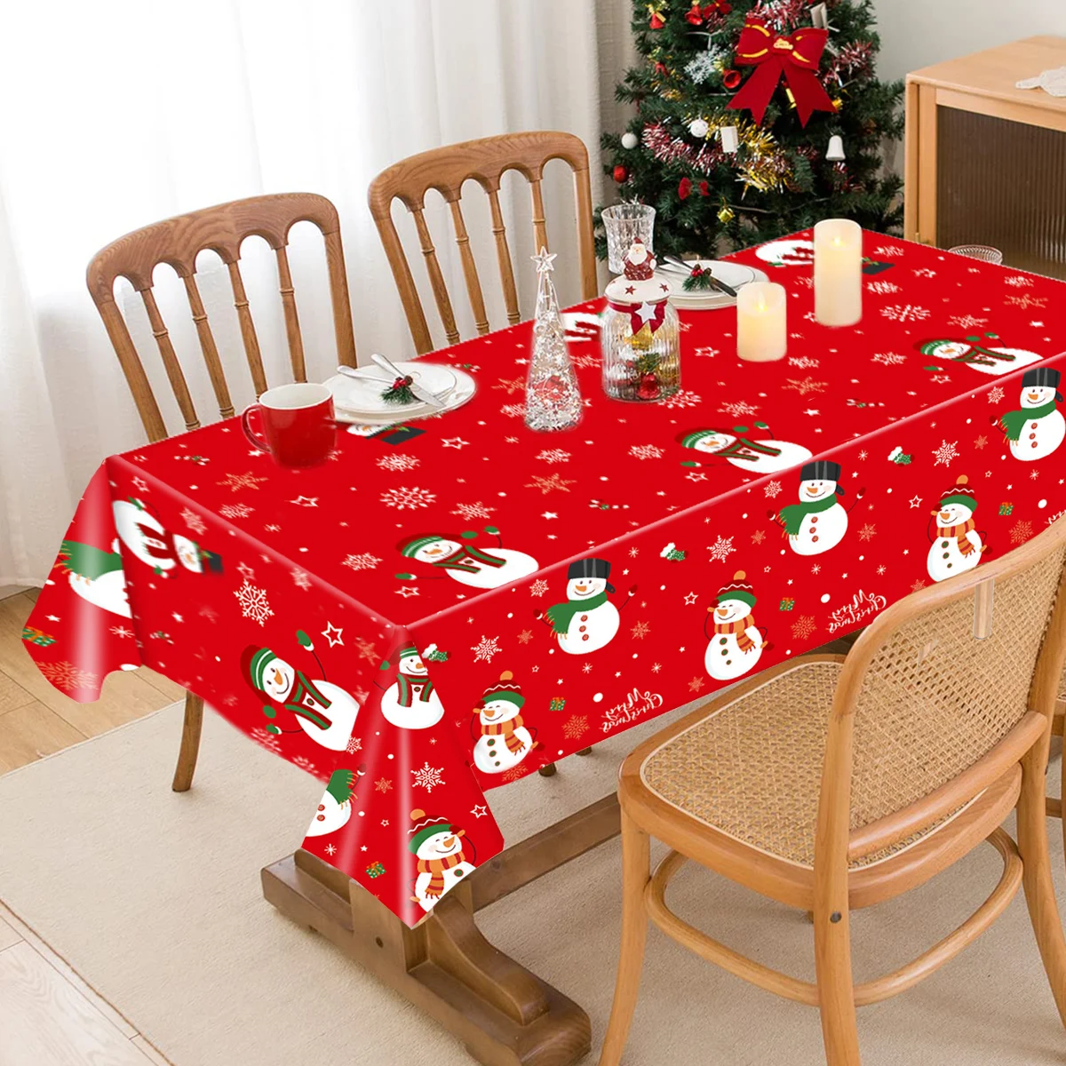 Christmas Plastic Tablecloth Merry Christmas Decorations For Home Table 2024 Navidad Noel  Xmas Decor Happy New Year Gift 2025