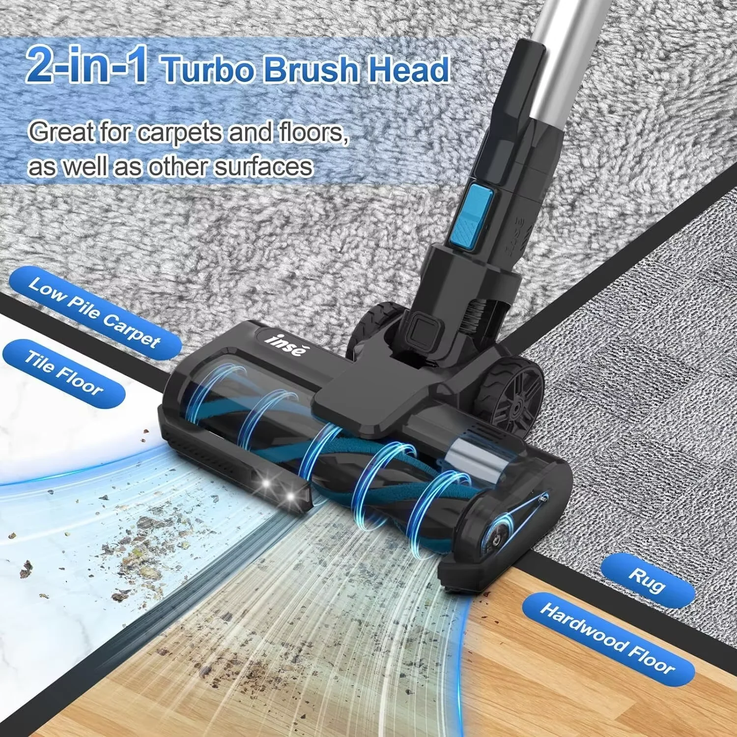 INSE S63 Cordless Vacuum Cleaner 30Kpa Powerful Suction Stick Vacuum 2 Batteries Up to 90min Runtime for Hardwood Floor Pet Hair