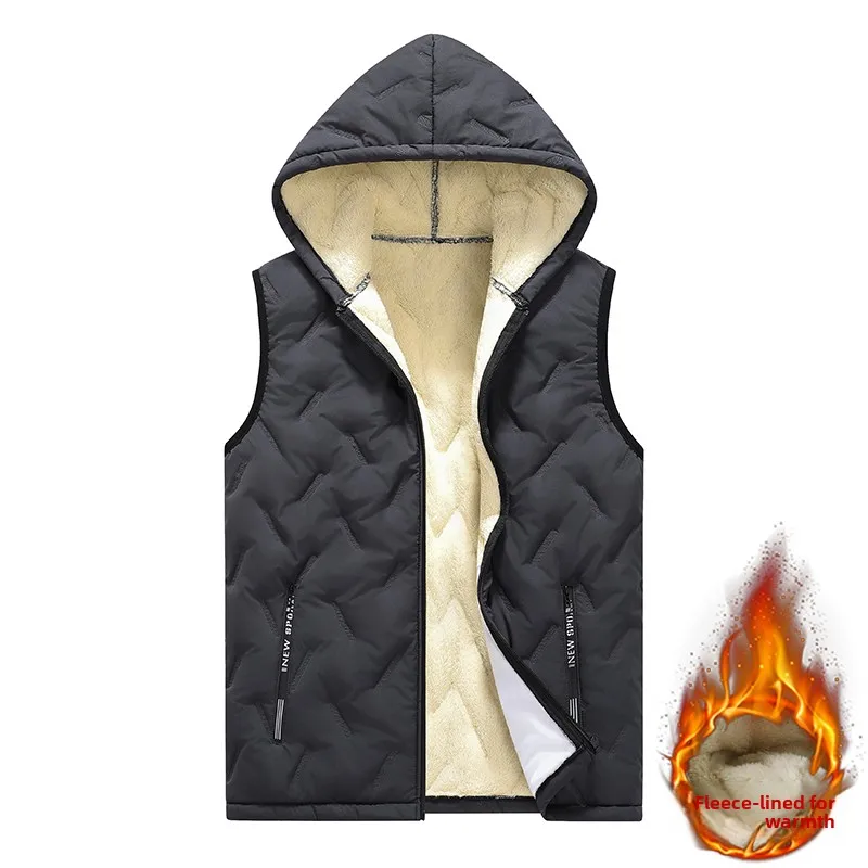 2026 Autumn and Winter Fashion Men's Cotton Vest Jacket Casual Multifunctional Plus Size Warm Hooded Sleeveless Men's Top