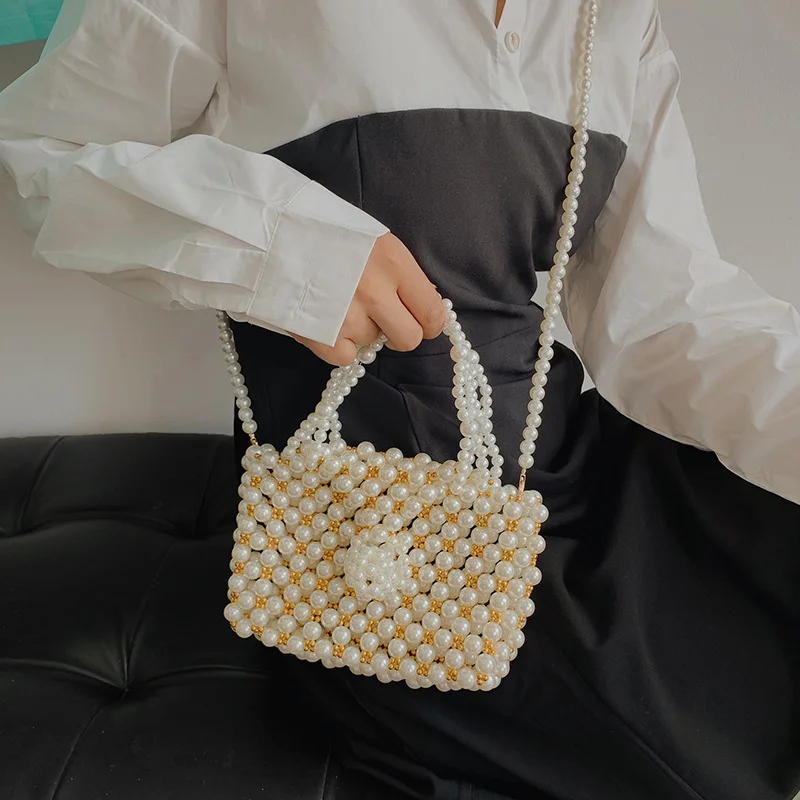 

Retro Luxury Elegant Handheld Evening Bag New Fashion Pearl Beaded Weaving Single Shoulder Crossbody Bag for Woman Customization