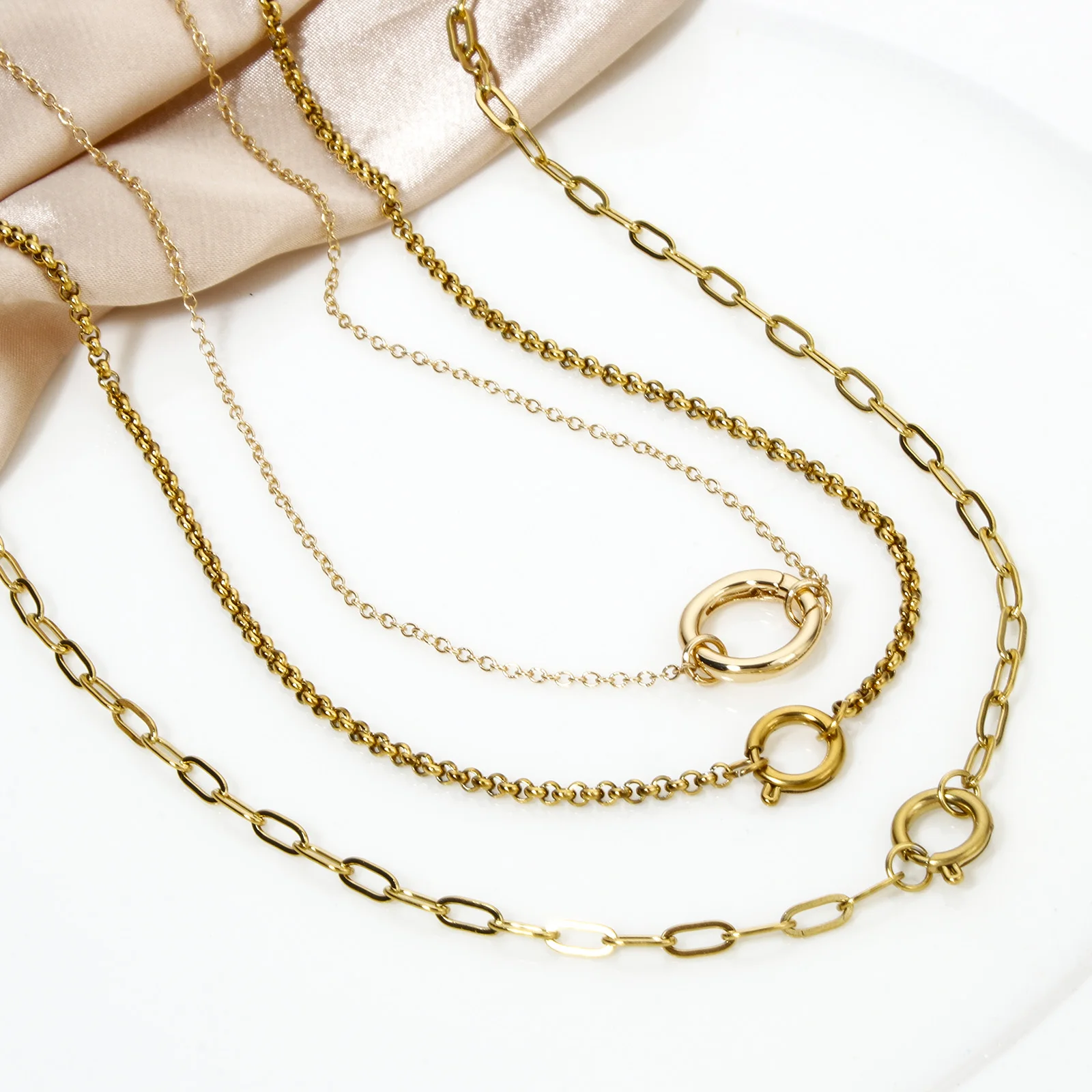 Fashion Brass Necklace For DIY Jewelry Making Gold Plated With Spring Ring Clasp Necklace Gift, 1PC