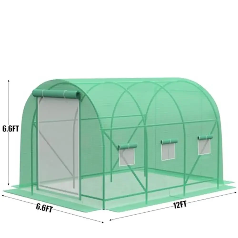 Heavy Duty Large Walk-in Greenhouse 12x7x7 FT with Ventilated Mesh Windows & Roll-up Door Ideal Plants Flowers Vegetables