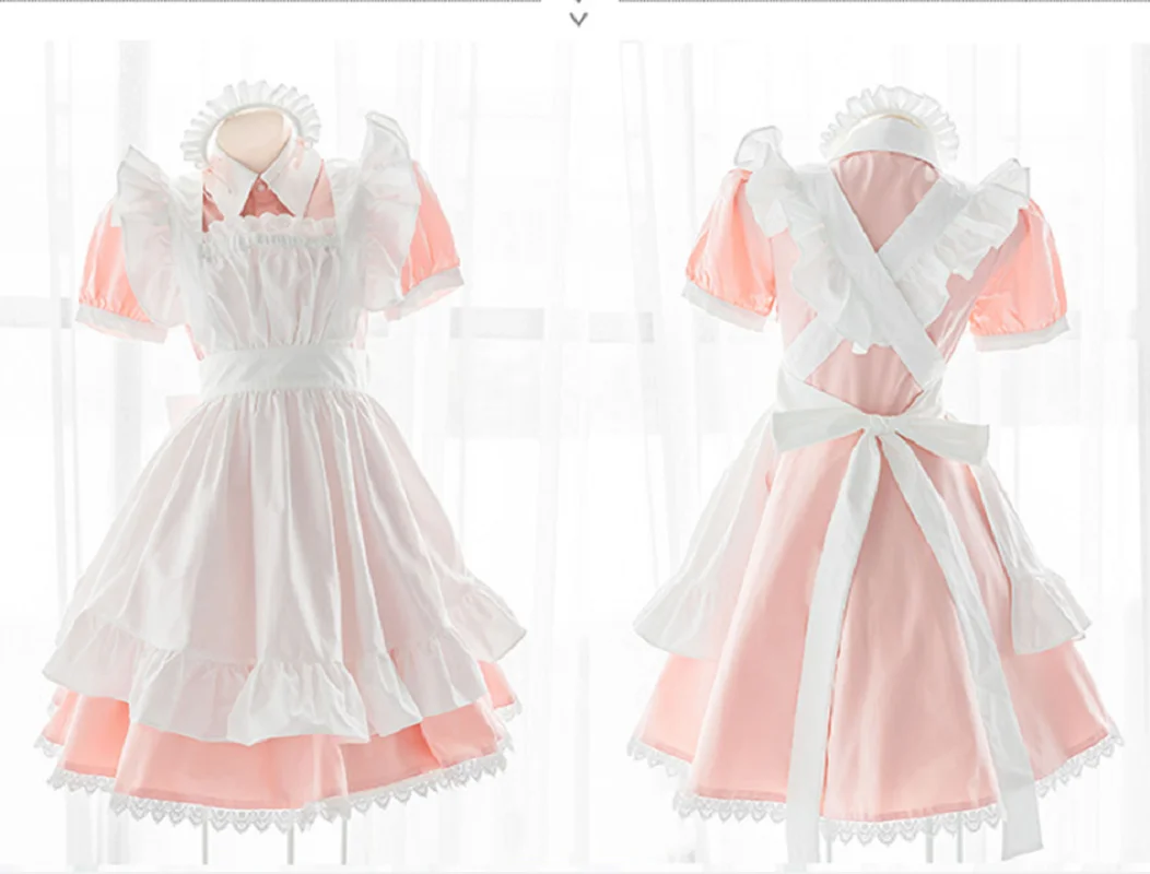 

Maid Pink and white stitched sissy Dress Uniform Cosplay dress