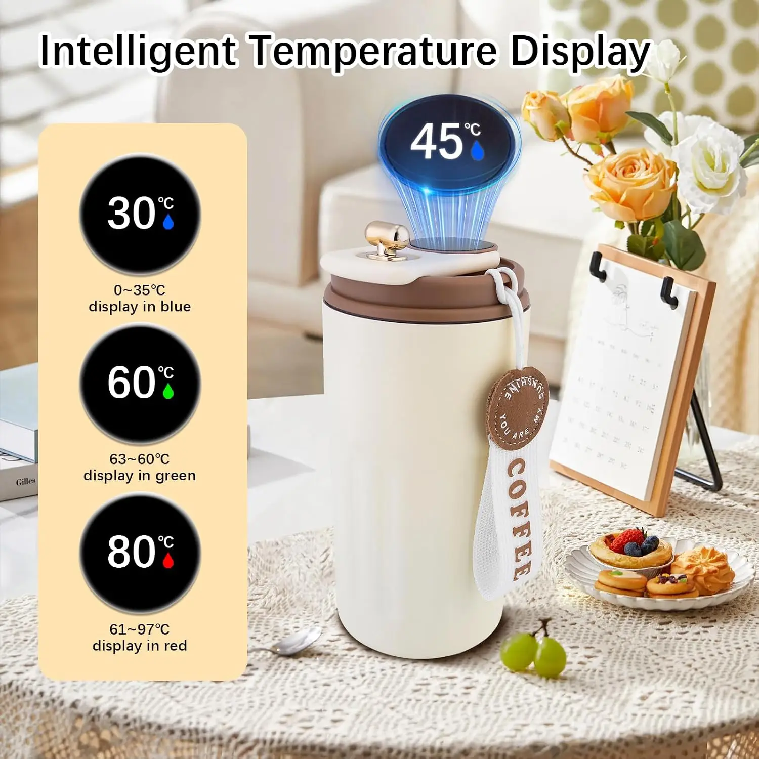 450ml Thermos Bottle Smart Display Temperature 316 Stainless Steel Vacuum Cup Office Coffee Cup Business Portable Thermal Mug