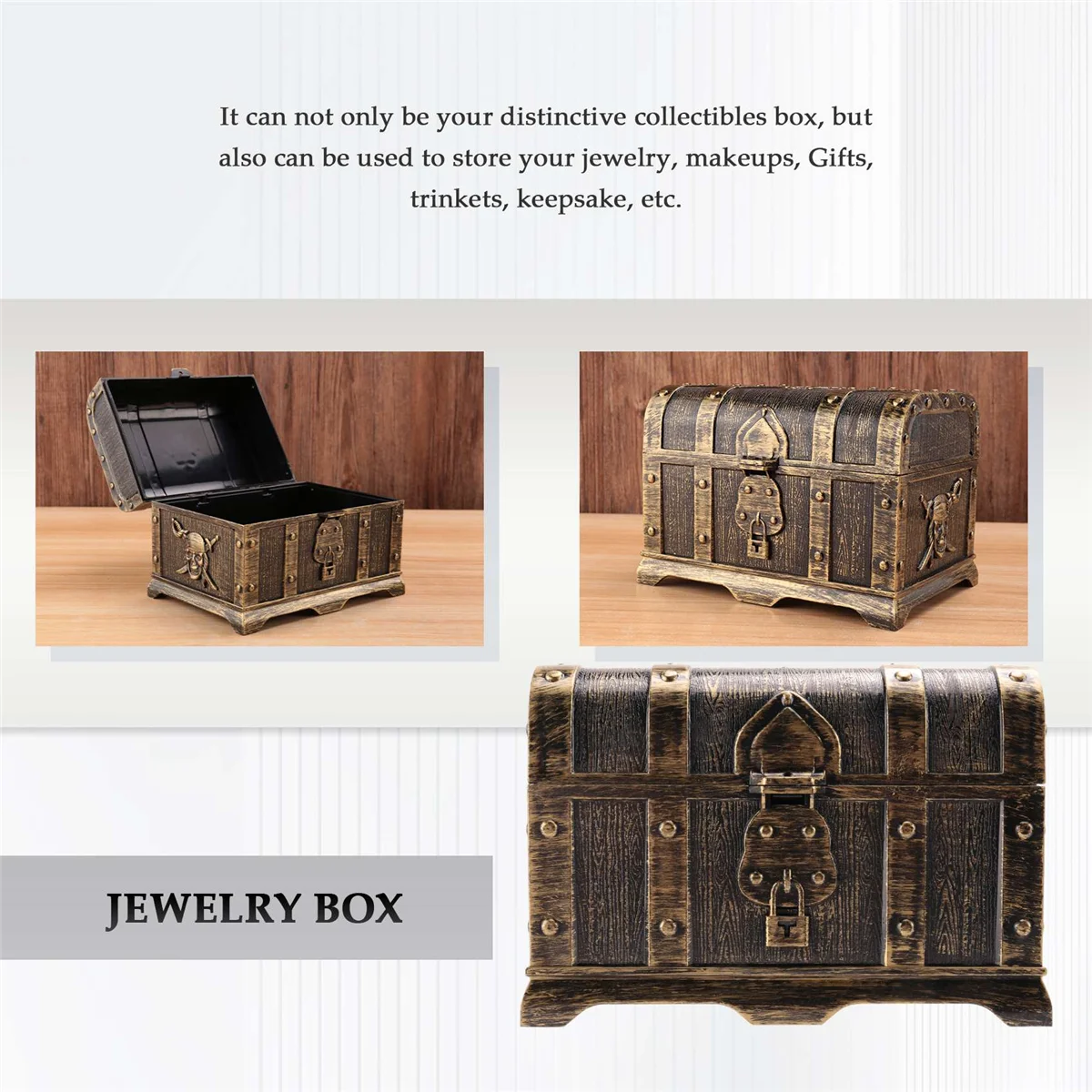 Pirate Treasure Chest Decorative Treasure Chest Keepsake Jewelry Box Plastic Toy Treasure Boxes Decor Large Size Bronze