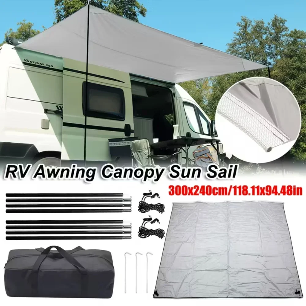 

Camping Awning Canopy Sun Sail for Caravan Motorhome Camper with Piping Attachment 3x2.4m Durable RV Accessories