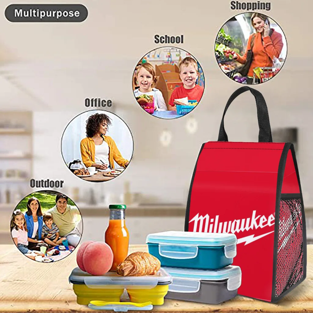 Popular W-milwaukeed Logo Lunch Bags Girls Large-capacity  Bag Insulated Thermal Portable for Travel Picnic